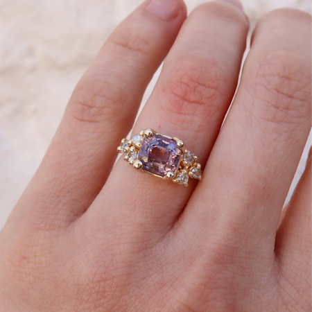 Lavender Spinel and diamond cluster ring