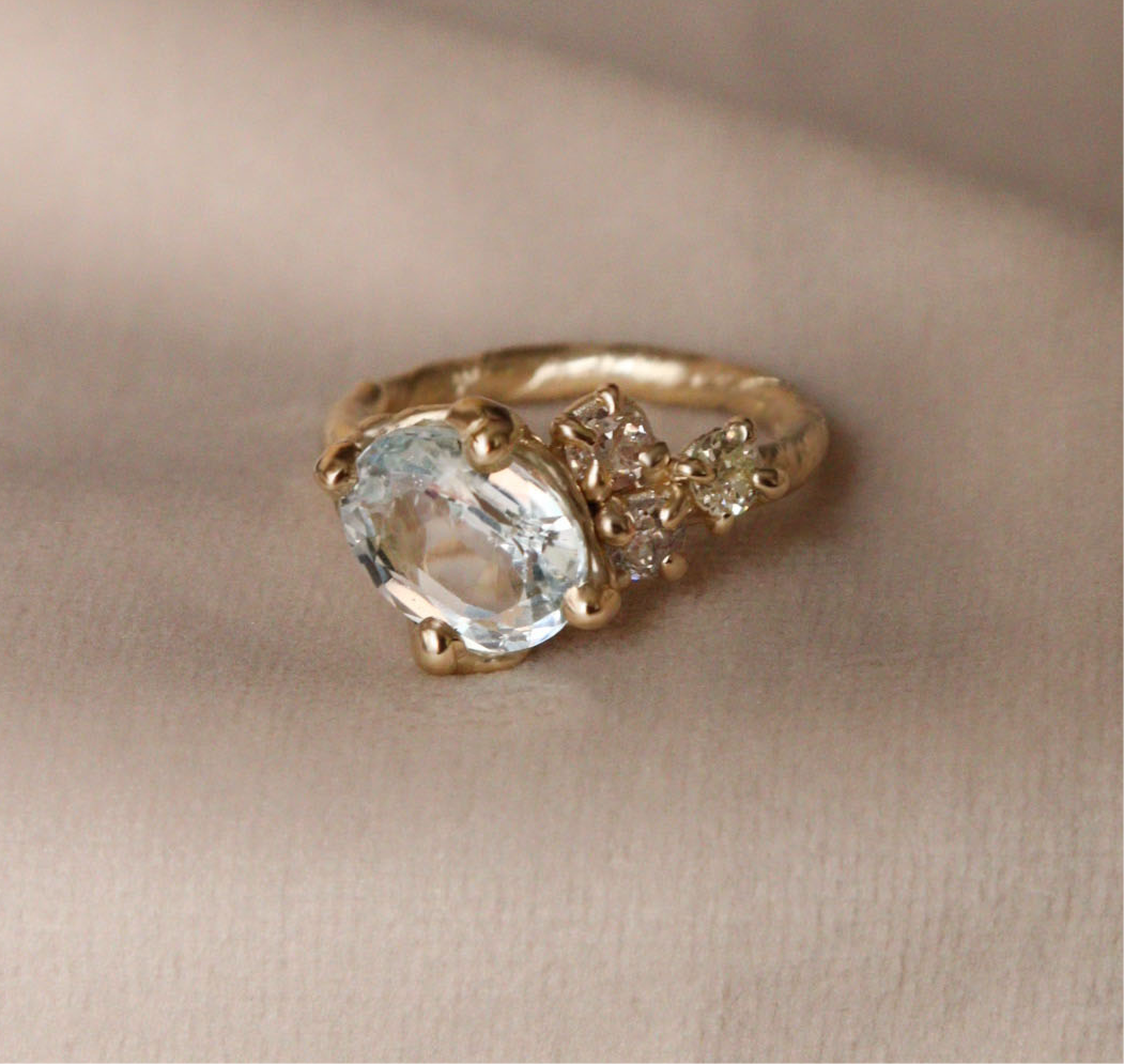 Aquamarine and Antique Diamond Engagement Ring