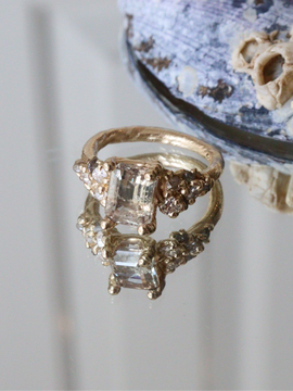 Blush Pink Sapphire and Antique Diamond Engagement Ring