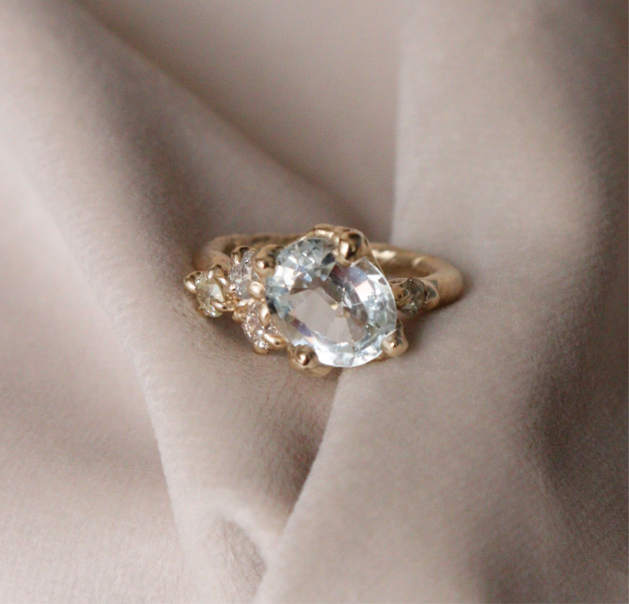 Aquamarine and Antique Diamond Engagement Ring