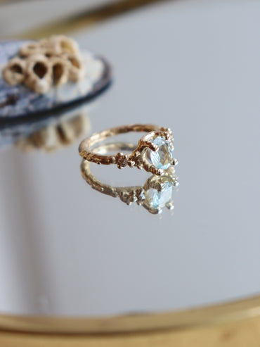 Aquamarine and Champaign diamonds alternative engagement ring