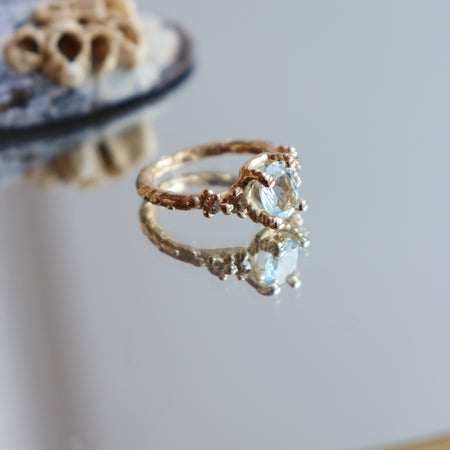 Aquamarine and Champaign diamonds alternative engagement ring
