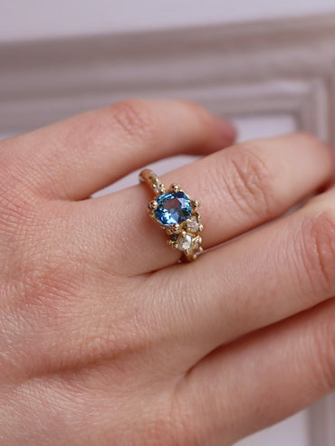 Blue Sapphire and antique diamond ring