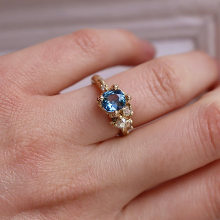 Blue Sapphire and antique diamond ring