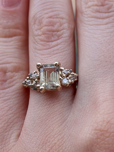 Blush Pink Sapphire and Antique Diamond Engagement Ring