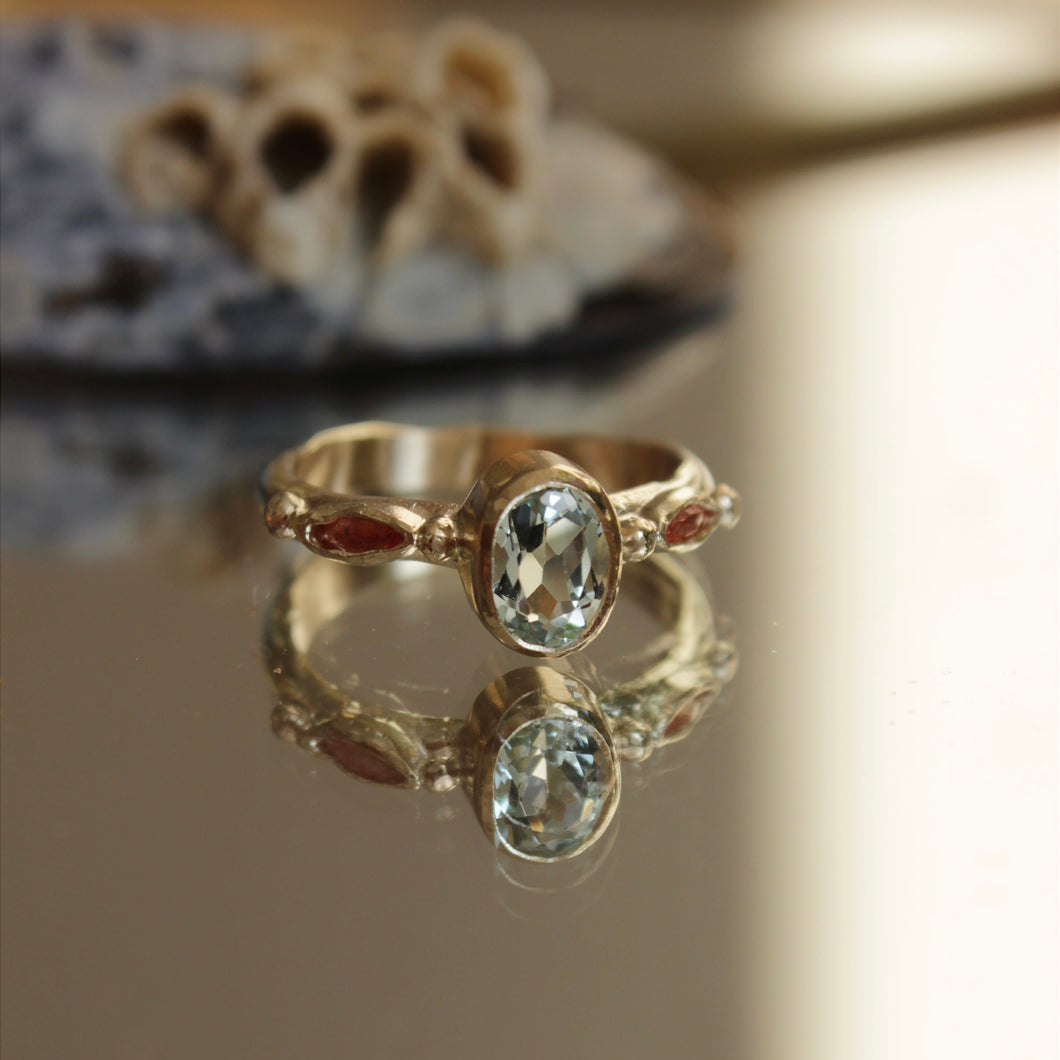 9ct gold Aquamarine and Sapphire engagement ring