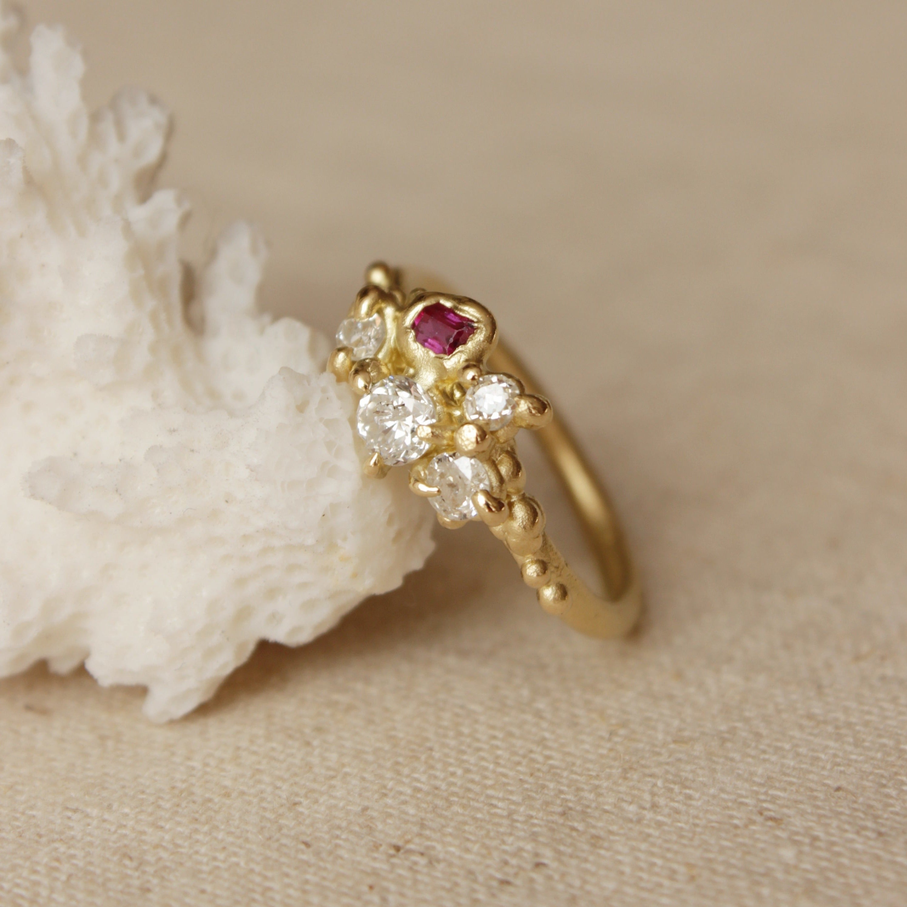 Diamond and Ruby cluster engagement ring
