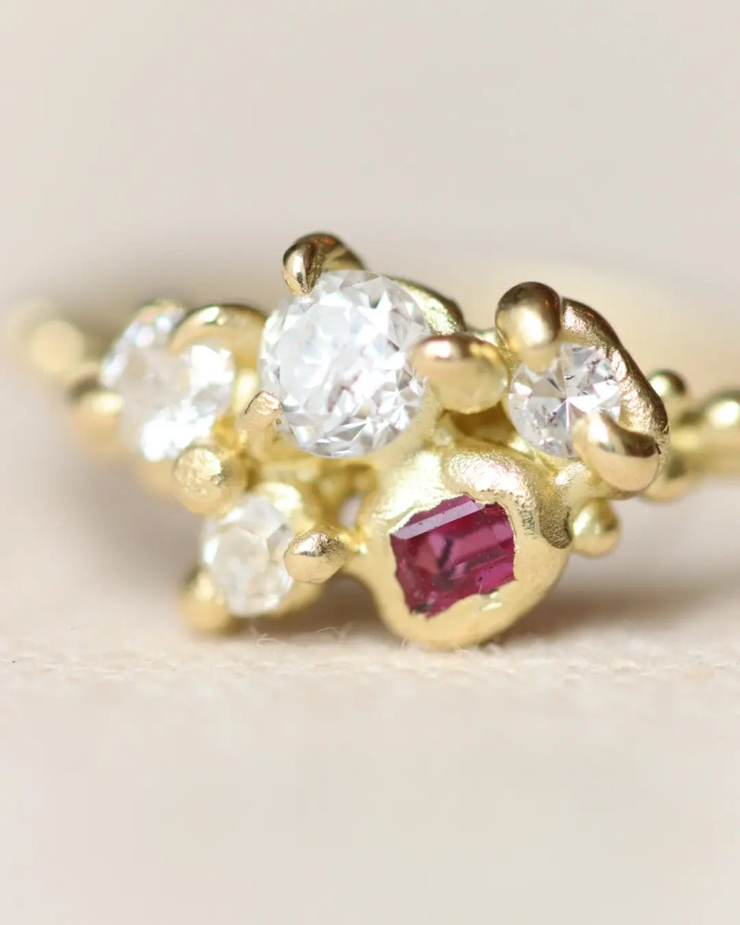 Diamond and Ruby cluster engagement ring