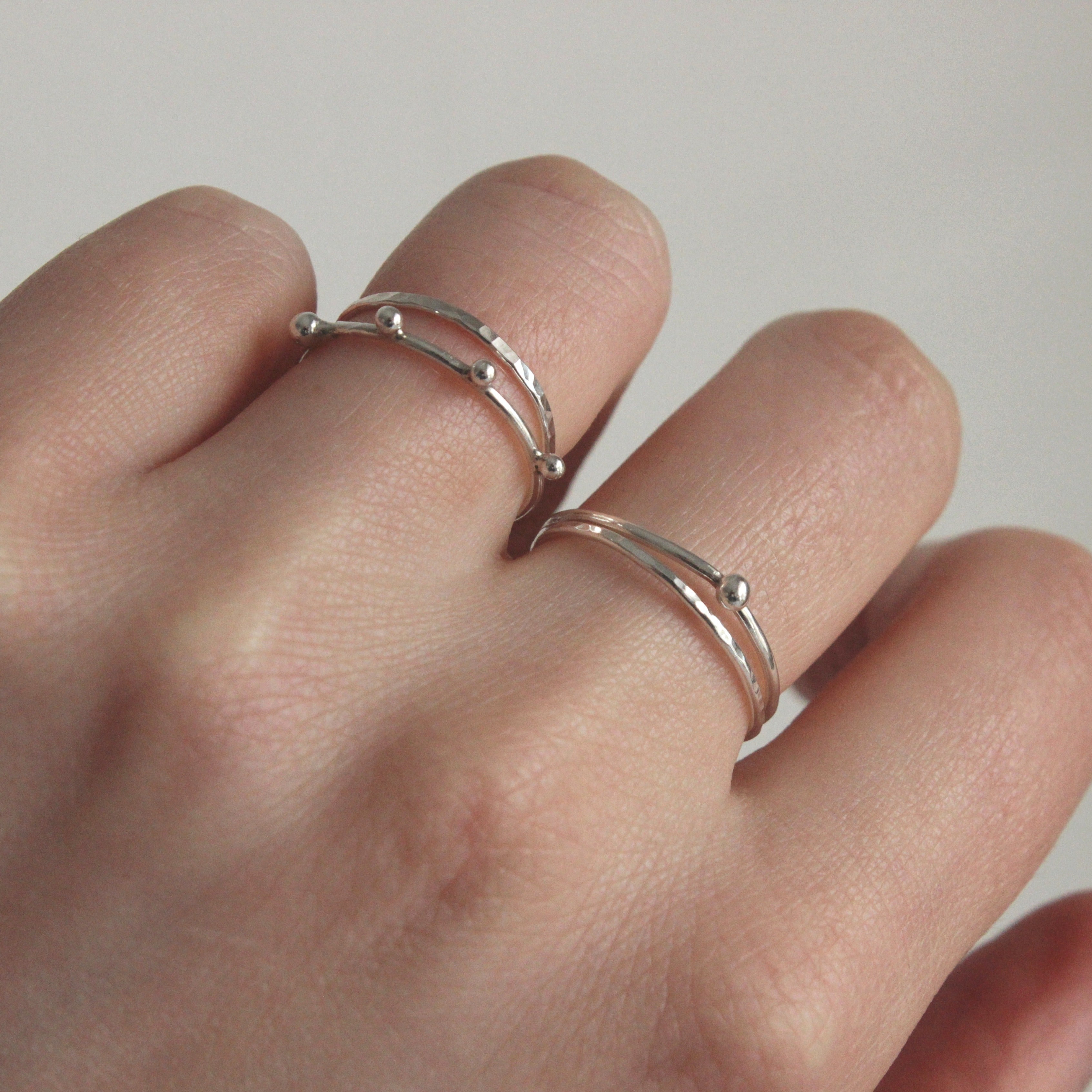 The delicate sterling silver stacking rings by Bournemouth based, Josie Mitchell Jewellery. Wear the stacker rings individually, or mix and match to create your own unique style. Hand crafted using recycled sterling silver for a timeless addition to your jewellery collection.