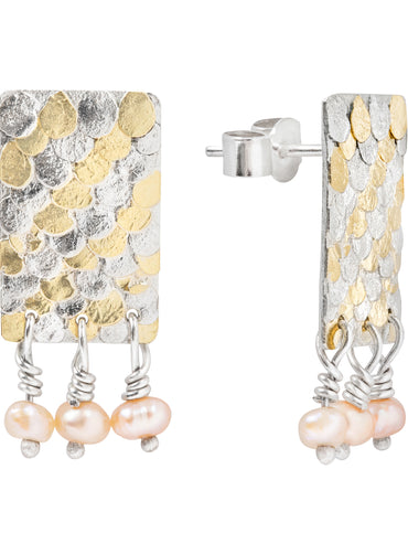 Siren silver and gold pearl studs