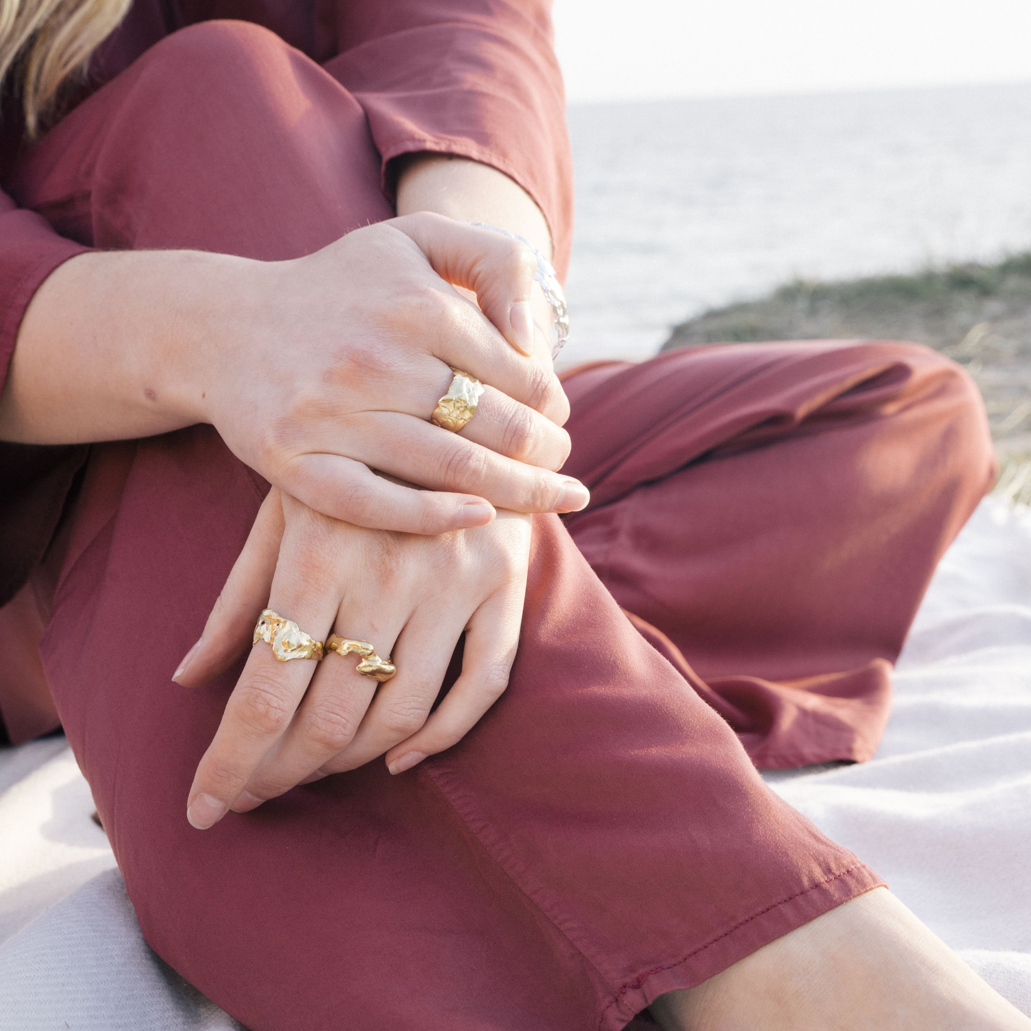 The lava ring appears to have been moulded from the ocean itself. Inspired by molten lava spilling into cool water to create organic and unique sculptures. Enjoy this treasure wrapped around your finger everyday and feel a little closer to the ocean.